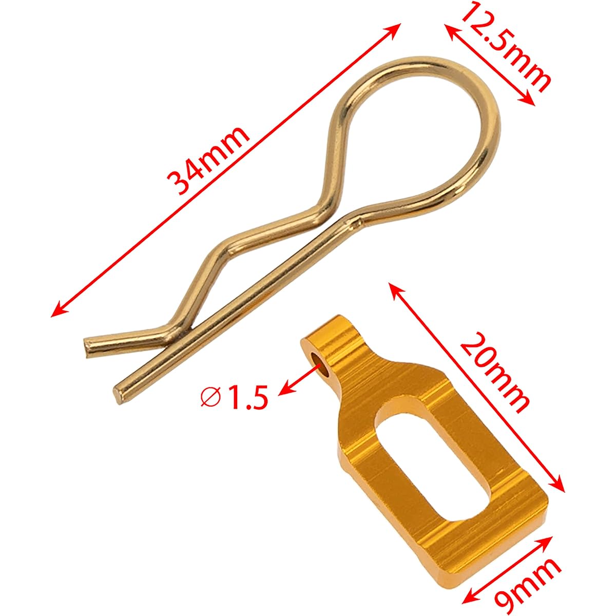 DKKY DKKY Racing Aluminum Body Clip with Tabs Body Shell Buckle R-Pin R-Clip for TRAXXAS Sledge ARRMA Mojave Limitless Influence 1/8 RC Model Crawler Car (Gold)