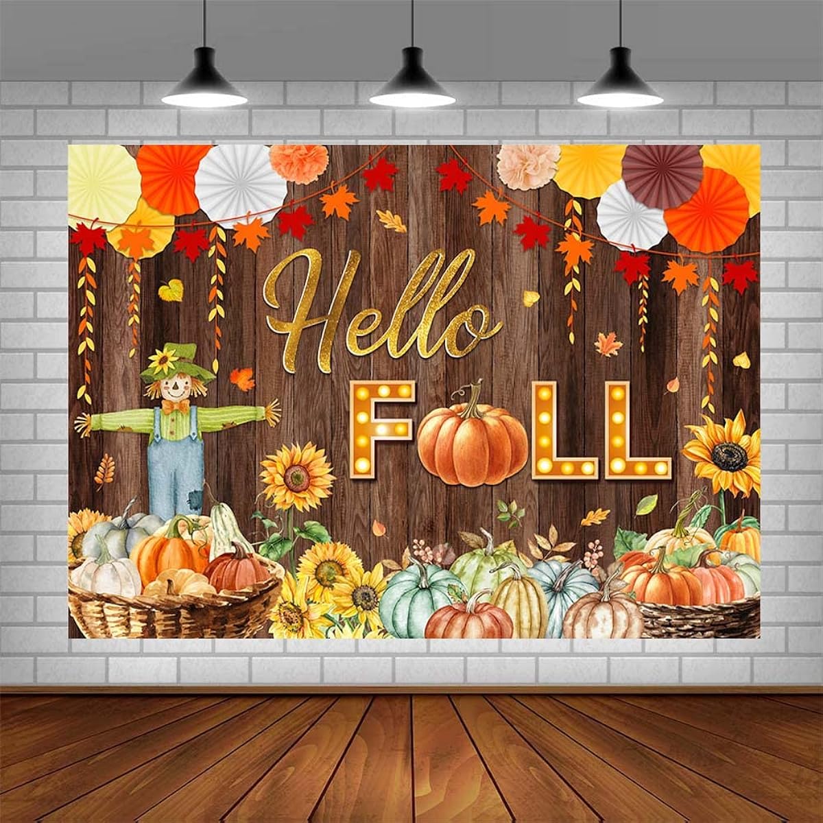 AIBIIN 7x5ft Happy Fall Backdrop Autumn Pumpkin Party Decorations Supplies Fall Rustic Wood Hello Autumn Thanksgiving Party Banner Photo Studio Props