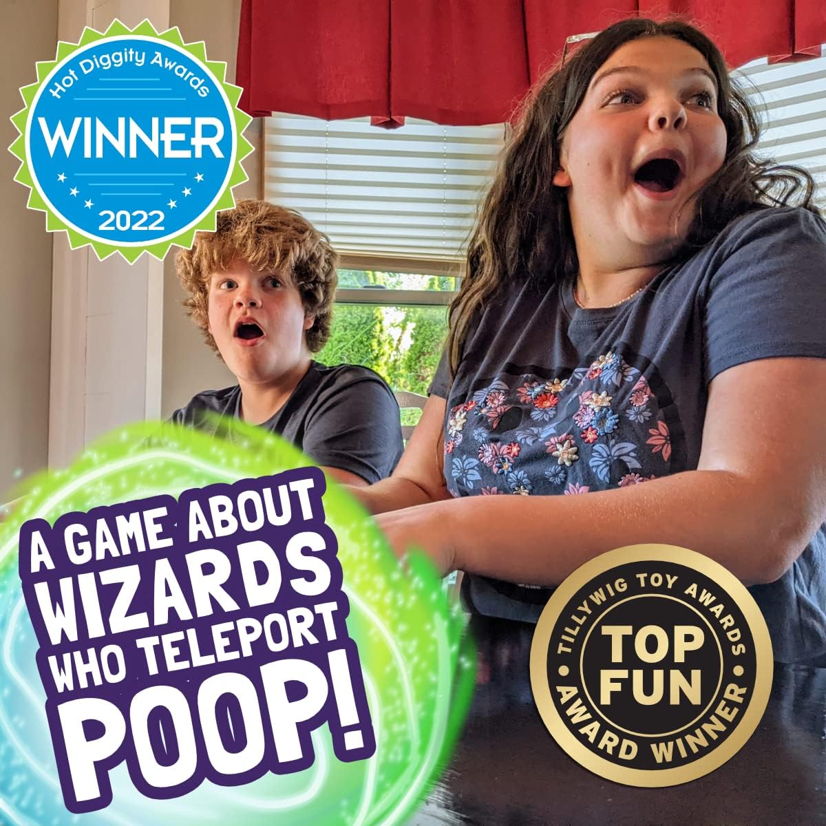 Rookie Mage Games Portal Potties - Funny Last Wizard Standing Board Game for Adults & Kids - Includes Playing Cards, Poop Emoji Tokens & Colorful Toilet Board - 2-4 Players, Ages 7+