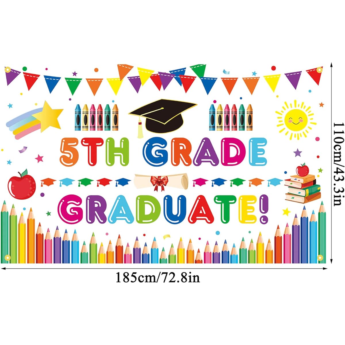JKQ 5th Grade Graduation Background Banner 73 x 43 inches Class 2023 5th Grade Graduation Background Banner 2023 Kids 5th Grade Graduation Party Decoration Indoor Outdoor Photo Booth Props White