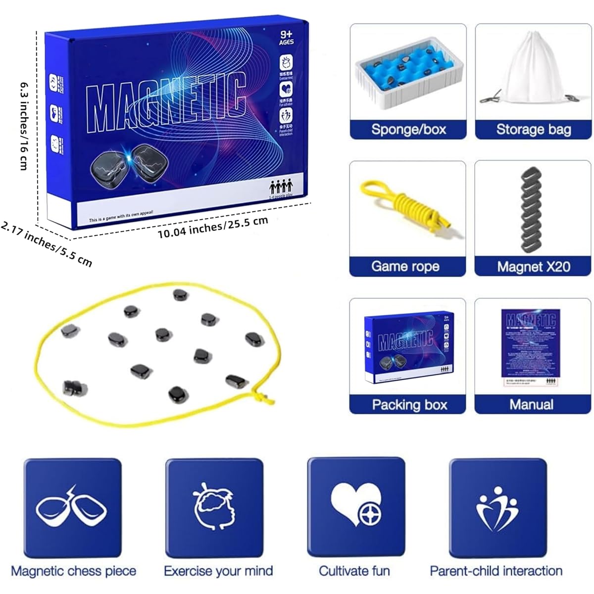 Magnetic Chess Game Magnetic Board Rock Game Multiplayer Tabletop Strategy Magnetic Game Pieces Portable Puzzle Magnetic Battle Chess for Ages 9+ Adults Fun Family Party Game