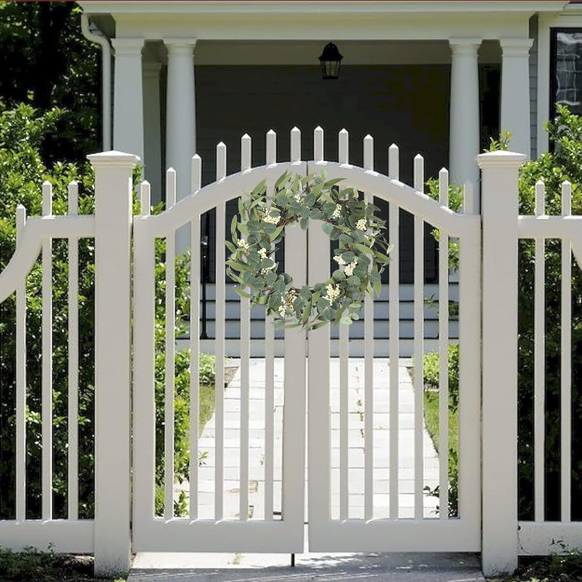 IVITA 20" Eucalyptus Wreath for Front Door Spring Summer Large Green Leaves Artificial Berry Wreath for Home Porch Wall Window Farmhouse Patio Festival Celebration Garden Party Decor