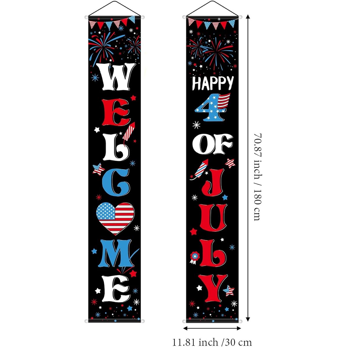 4th of July Banner, 4th of July Decorations, Patriotic Porch Sign, Black Independence Day Hanging Banner for Home Memorial Day Party, God Bless America (Classic Style)