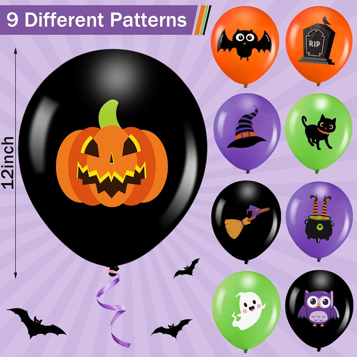 Halloween Latex Balloons 45pcs 12inch Halloween Party Balloons Witch Ghost Bat Pumpkin Cat Balloons for Halloween Festival Party Trick or Treat Toys Favors Decorations