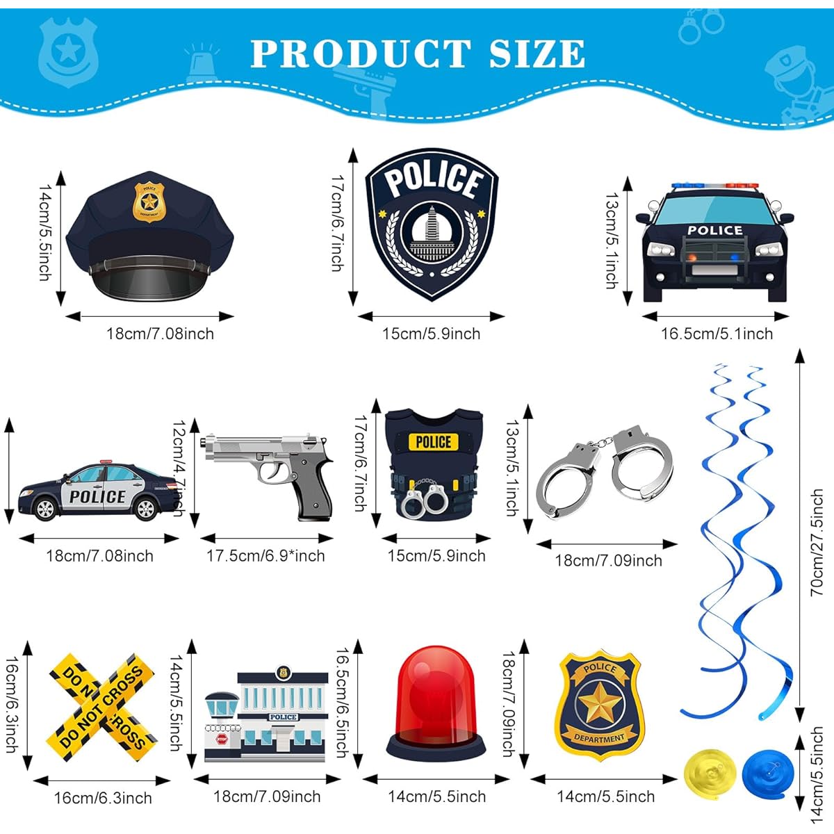 30pcs Police Party Hanging Swirls Police Party Decorations Swirls Police Party Favors Police Graduation Party Decorations Police Station Theme Birthday Party Baby Shower Supplies