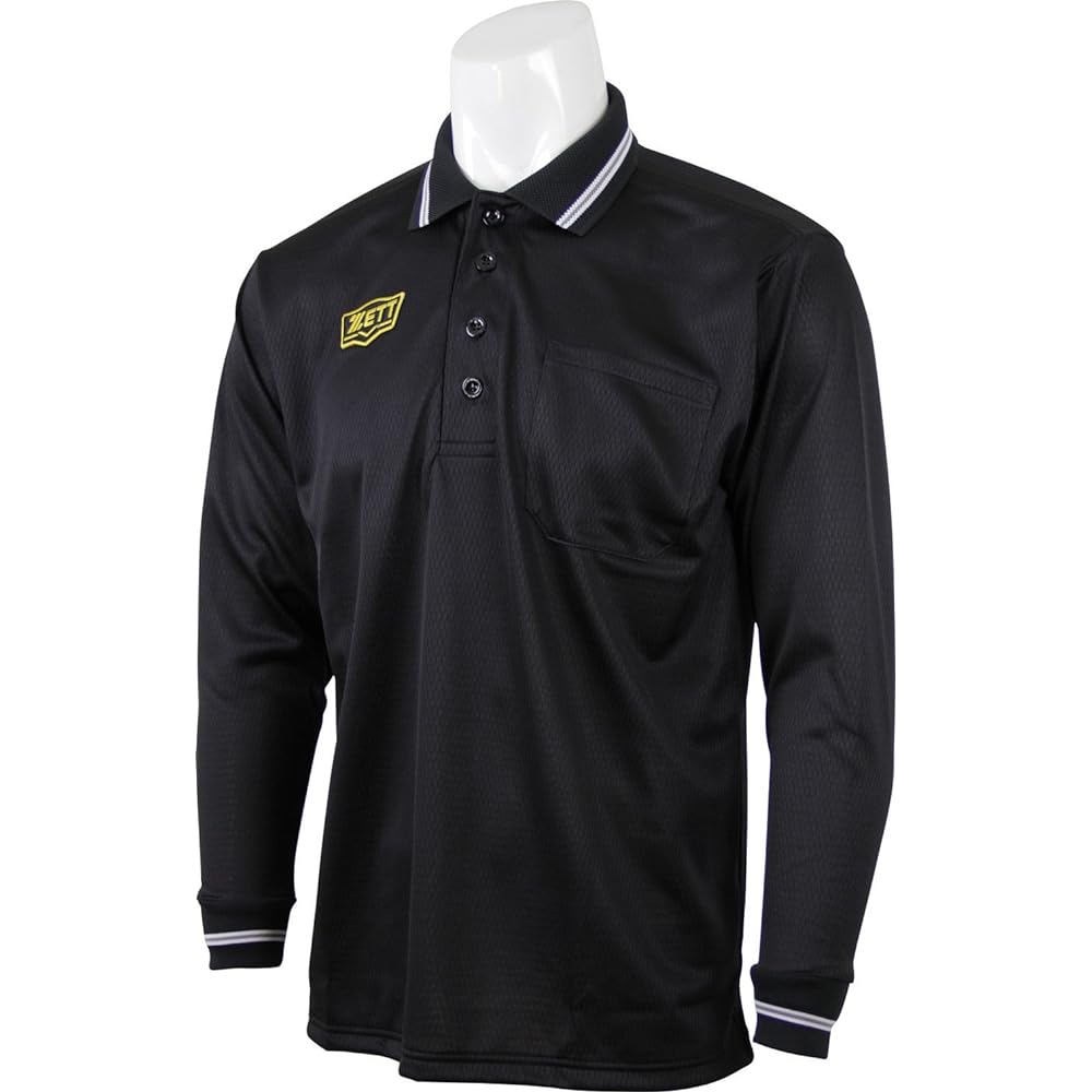 ZETT Baseball Umpire Boys League Official Long Sleeve Umpire Polo Shirt Black (1900) BPU51BL