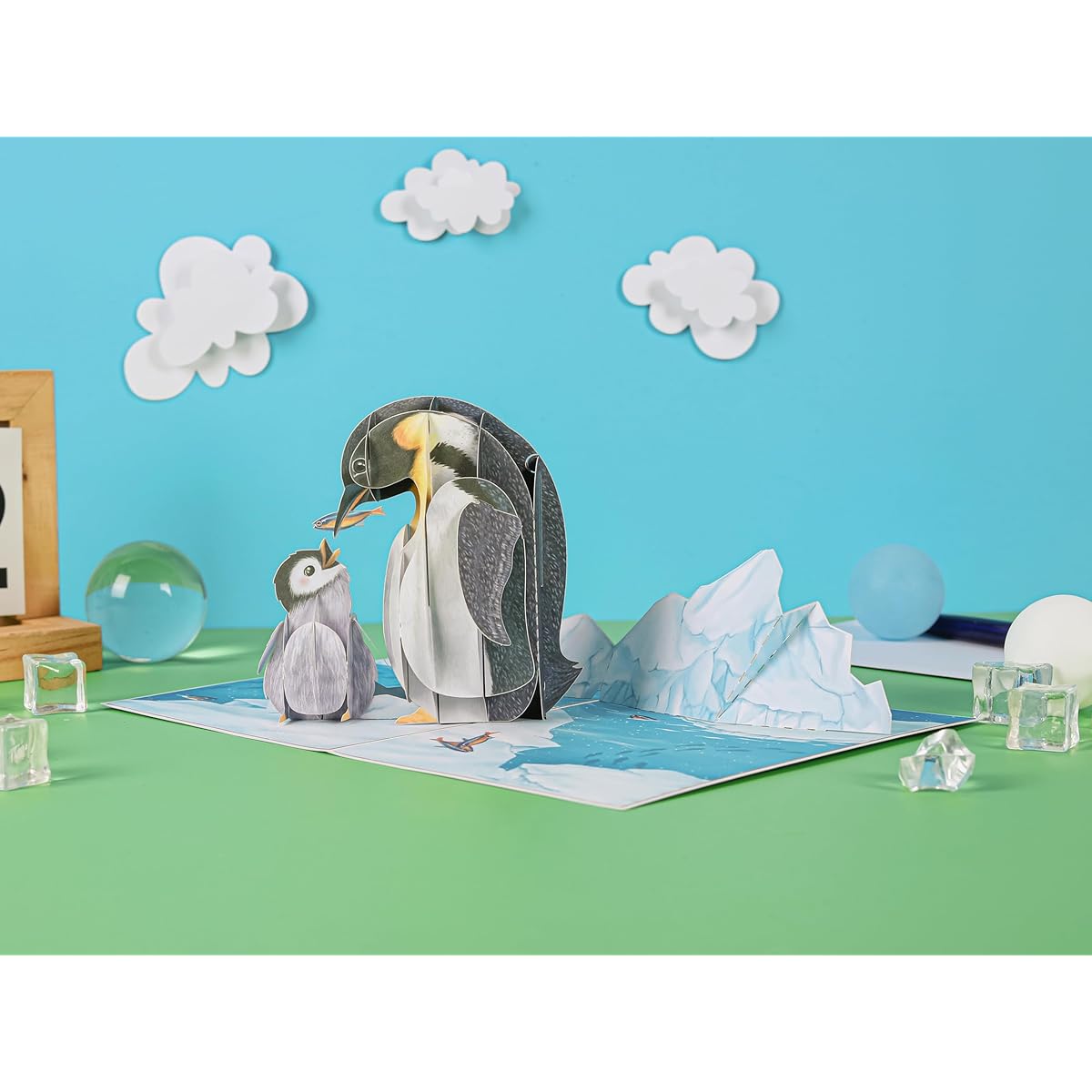 Liif Mother's Day Cards, 3D Pop-up Mother's Day Cards, Mom's Birthday Cards, Otter Cards with Message Note & Envelope, Size 7 x 5 Inch (Penguin)