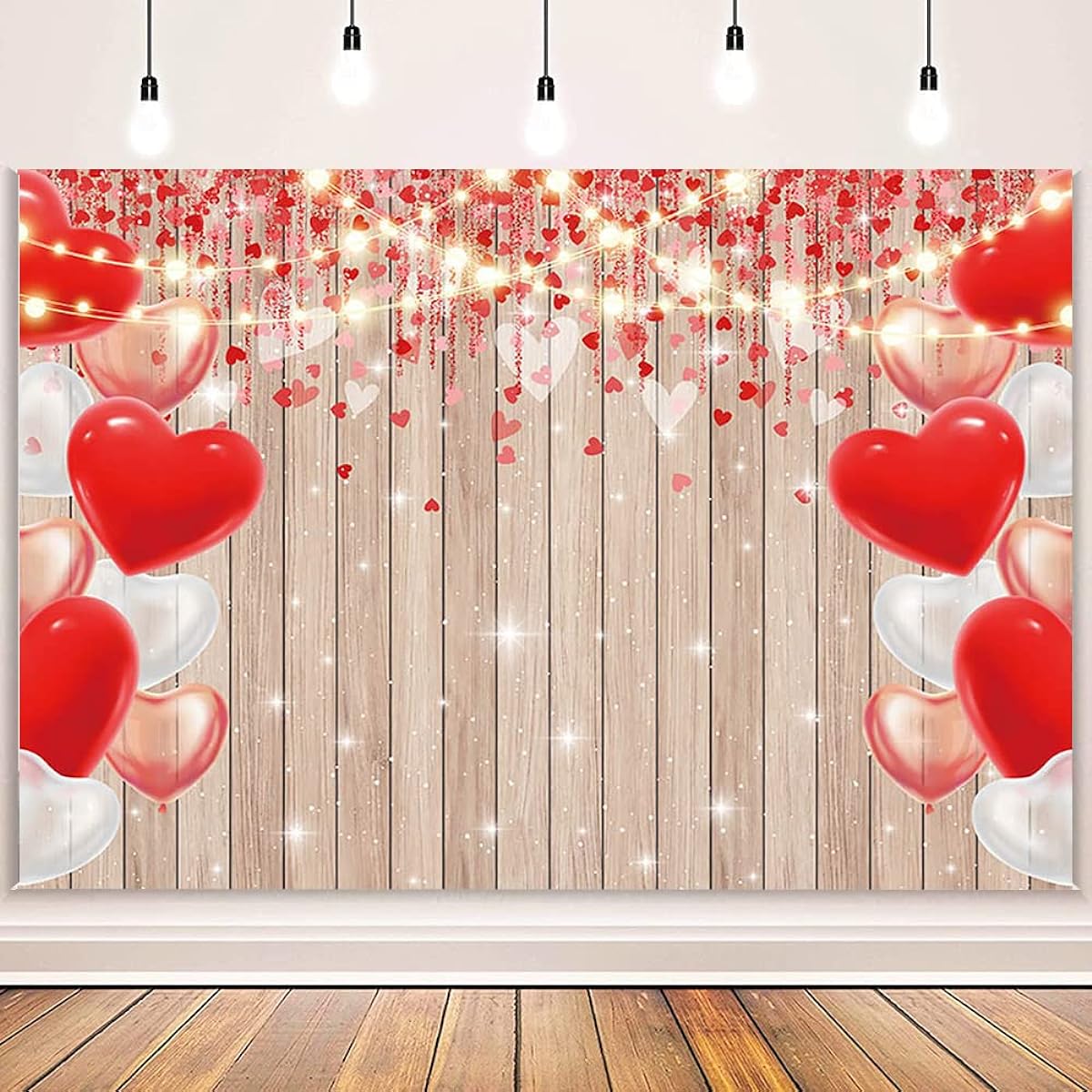 AIBIIN Valentine's Day Photo Backdrop Rustic Wood Red Balloon Love Lovers Romantic Lovers Photography Background Mother's Day Wedding Bridal Shower Decoration Banner Vinyl 7x5ft