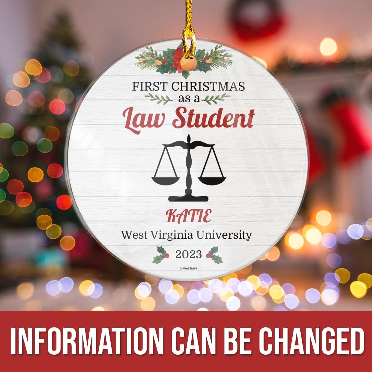 Wassmin Personalized Ornament First Christmas Law Student Acrylic Ornament Custom Name Christmas Unique Gift Law School Student College Christmas Tree Decoration