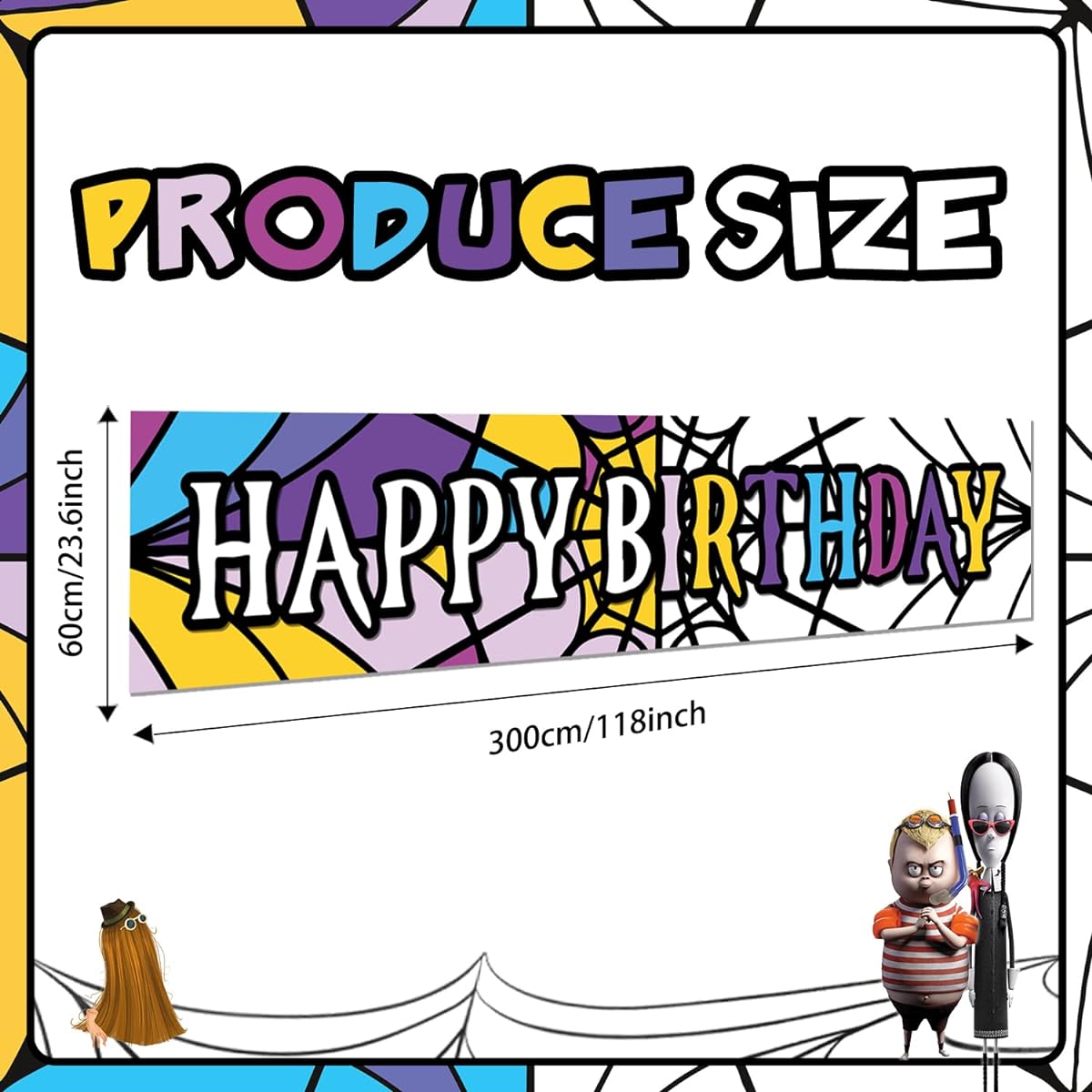 Wednesday Addams Birthday Decorations Wednesday Addams Stained Background Happy Birthday Banner Wednesday Addams Birthday Party Decorations 10x2ft