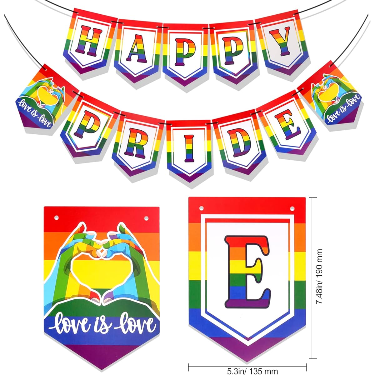 HOWAF Happy Pride Bunting Banner Gay Pride Party Decorations Gay Pride Hanging Flags Pride Month Party Decorations Love is Love Happy Pride Backdrop Banner Rainbow Party Supplies