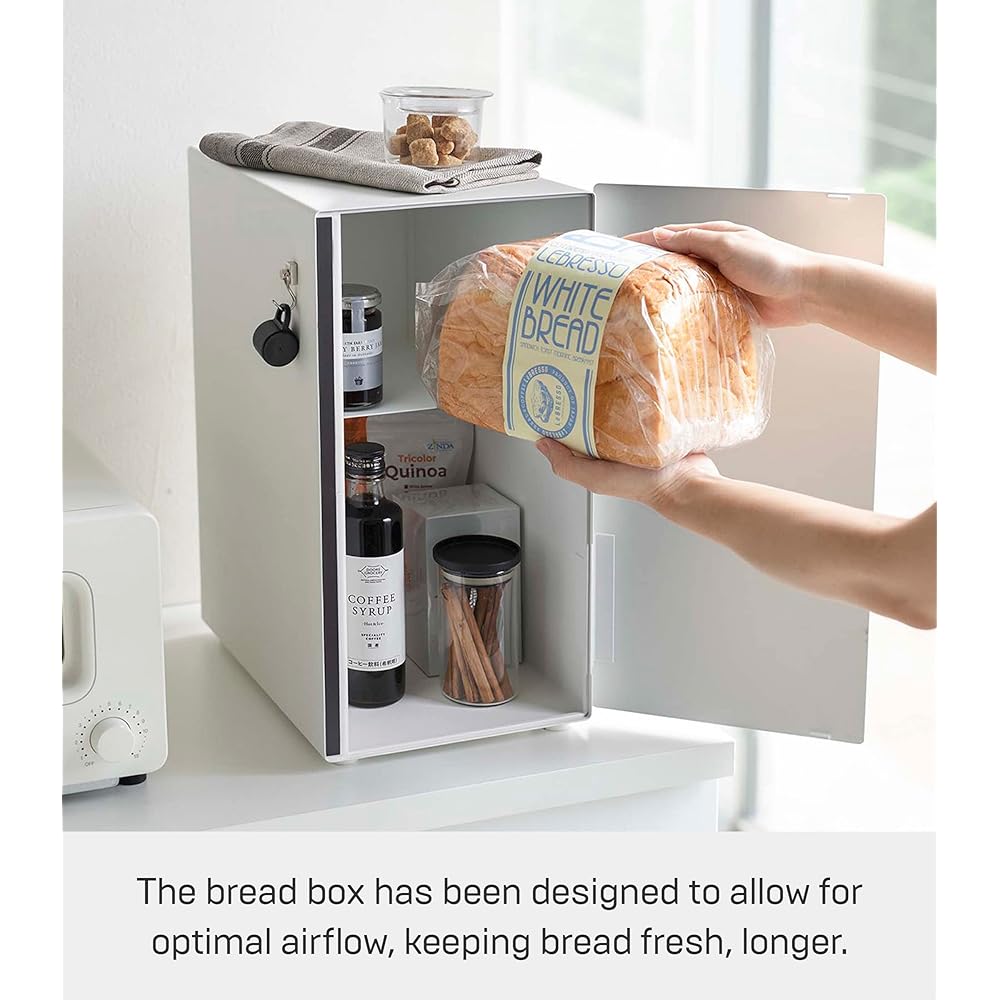 Yamazaki Jitsugyo Bread Case Slim White Approx. W22XD34.5XH41cm (Cushion Included) Tower Space Saving Countertop Storage Bread Case 5680