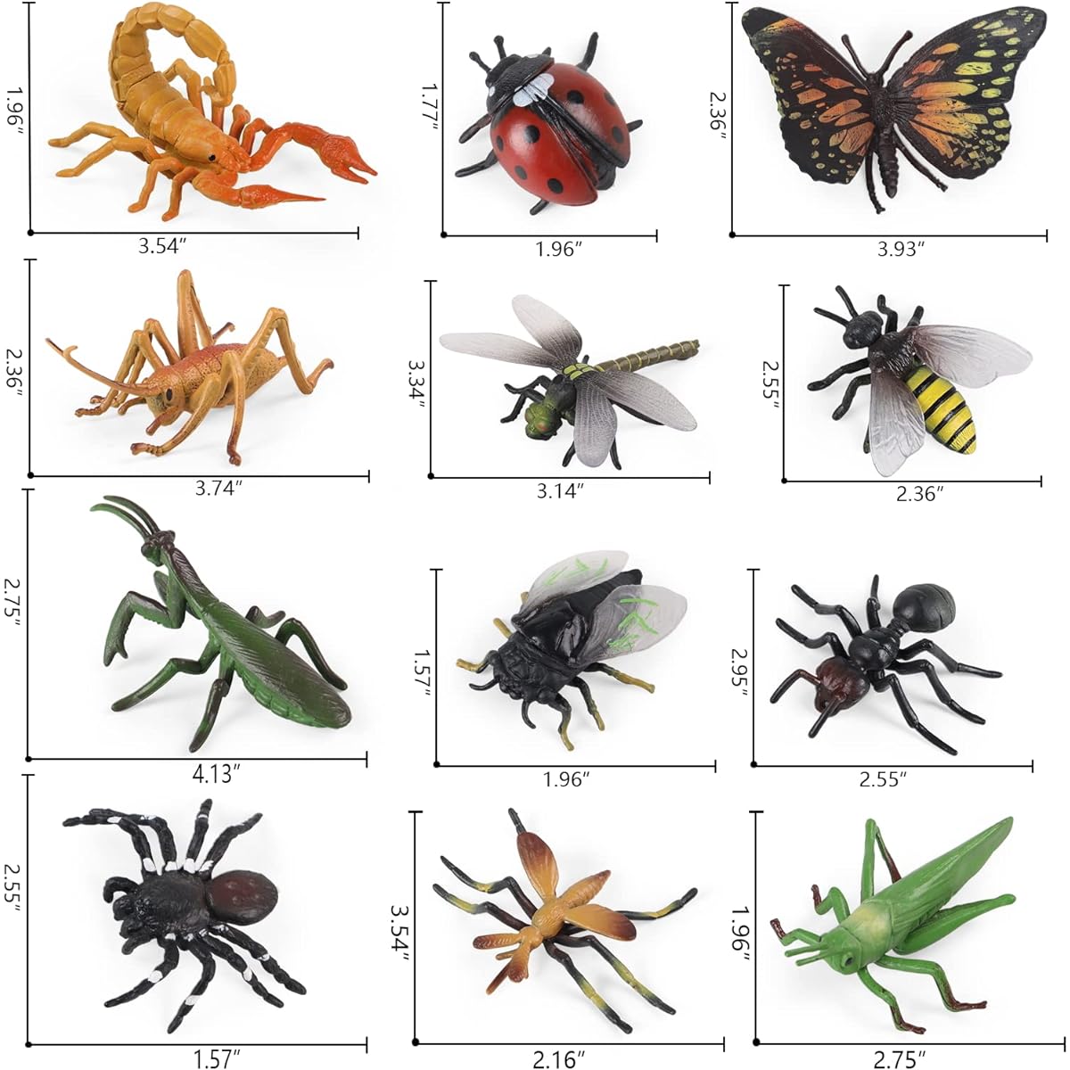 SIENON Realistic Insect Toy Figures - 12pcs Large Plastic Bug Figures Ladybug Bee Butterfly Ant Cricket Mantis Scorpion Spider School Projects Halloween Insect Theme Birthday Party Favors