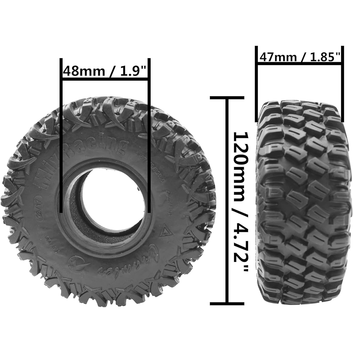 Vgoohobby Set of 4 1.9 inch Rubber Tires RC Crawler Tires OD 120mm with Foam Compatible with Axial SCX10 90047 AXI03007 D90 D110 Tamiya CC01 Traxxas TRX-4 1/10 RC Crawler