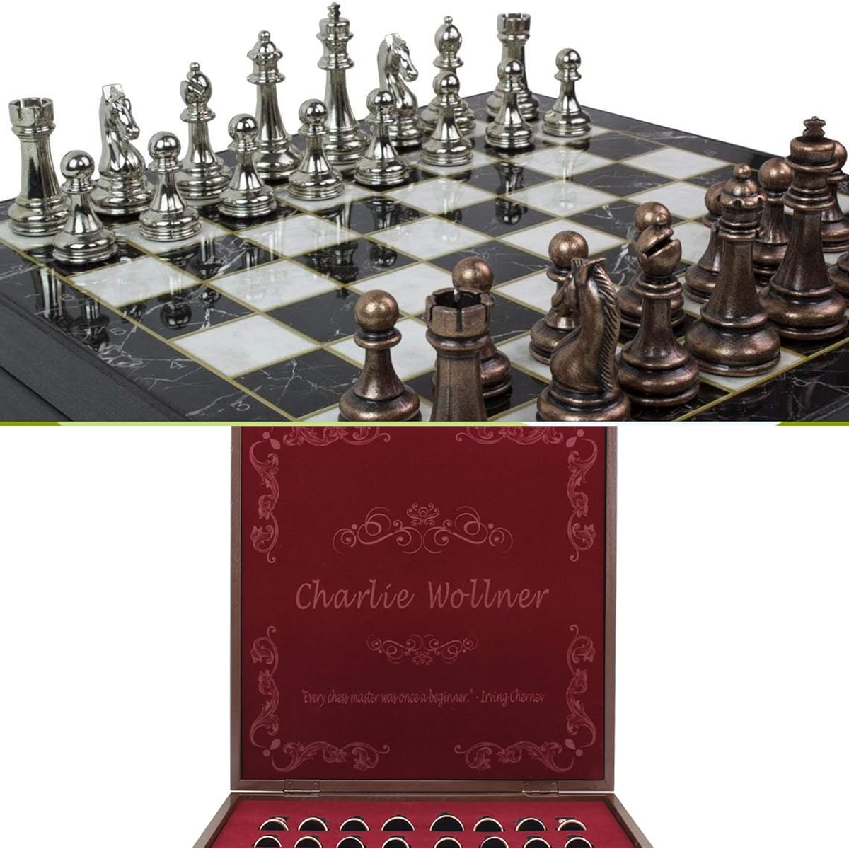 Antochia Crafts 8" Personalized Chess Set - Boxed Custom Chess Board and Metal Chess Figures Set - Perfect Gift for Son, Husband, Father, Anyone, Birthday, Anniversary, Any Occasion