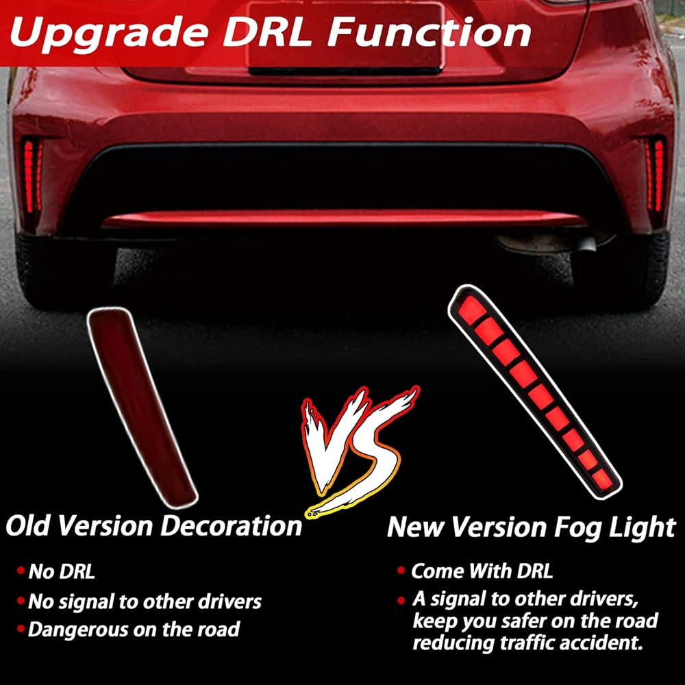BINQIGOO Full LED Rear Reflector Fog DRL Kit for Toyota Corolla 2021-2023 L LE XLE Functions as Dynamic Sequential Turn Signal Light Daytime Running Light Kit (Rear Reflector Smoke)