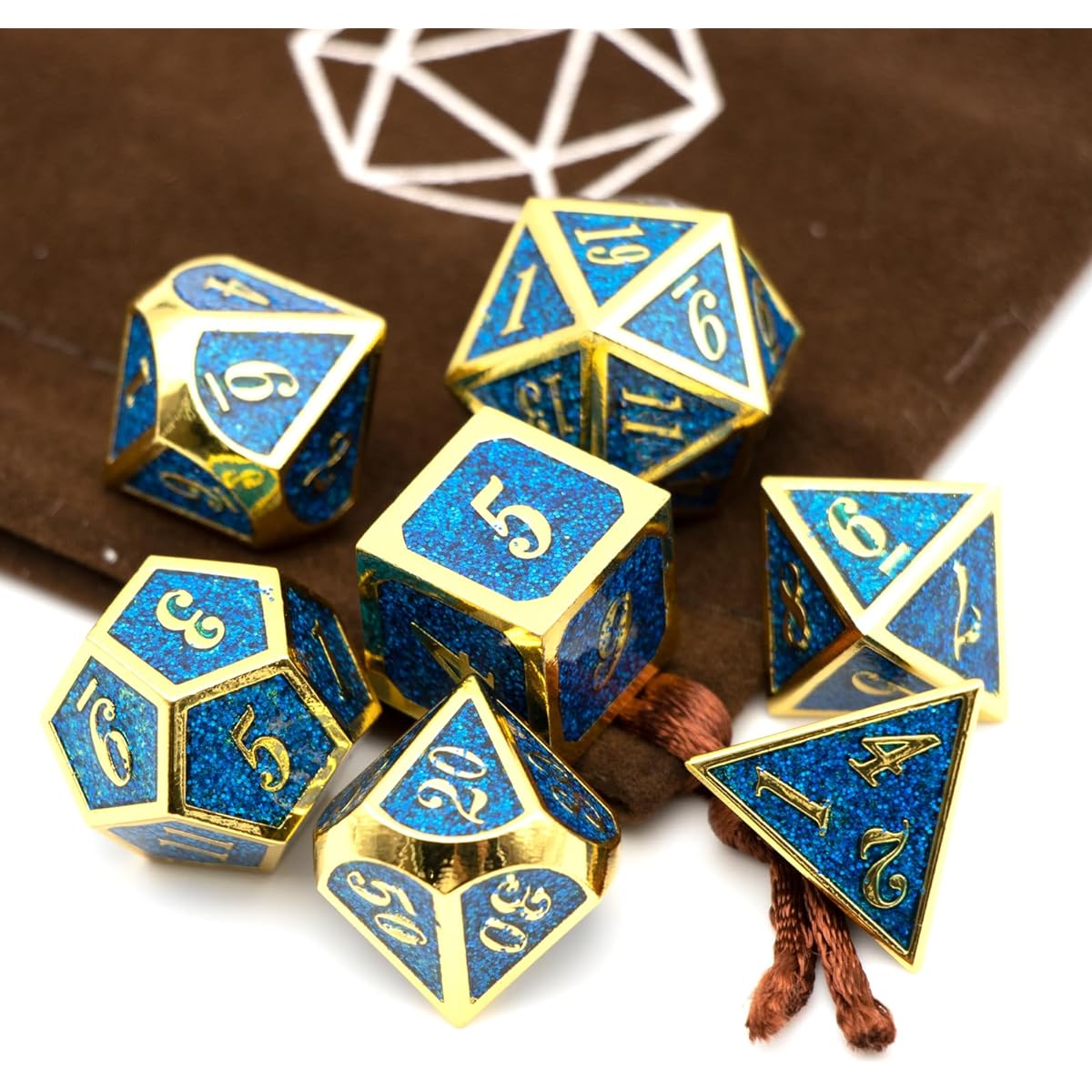 DND Dice Set Metal Dice for DND DCIE HNCCESG Dungeons & Dragons Gold Glitter Blue