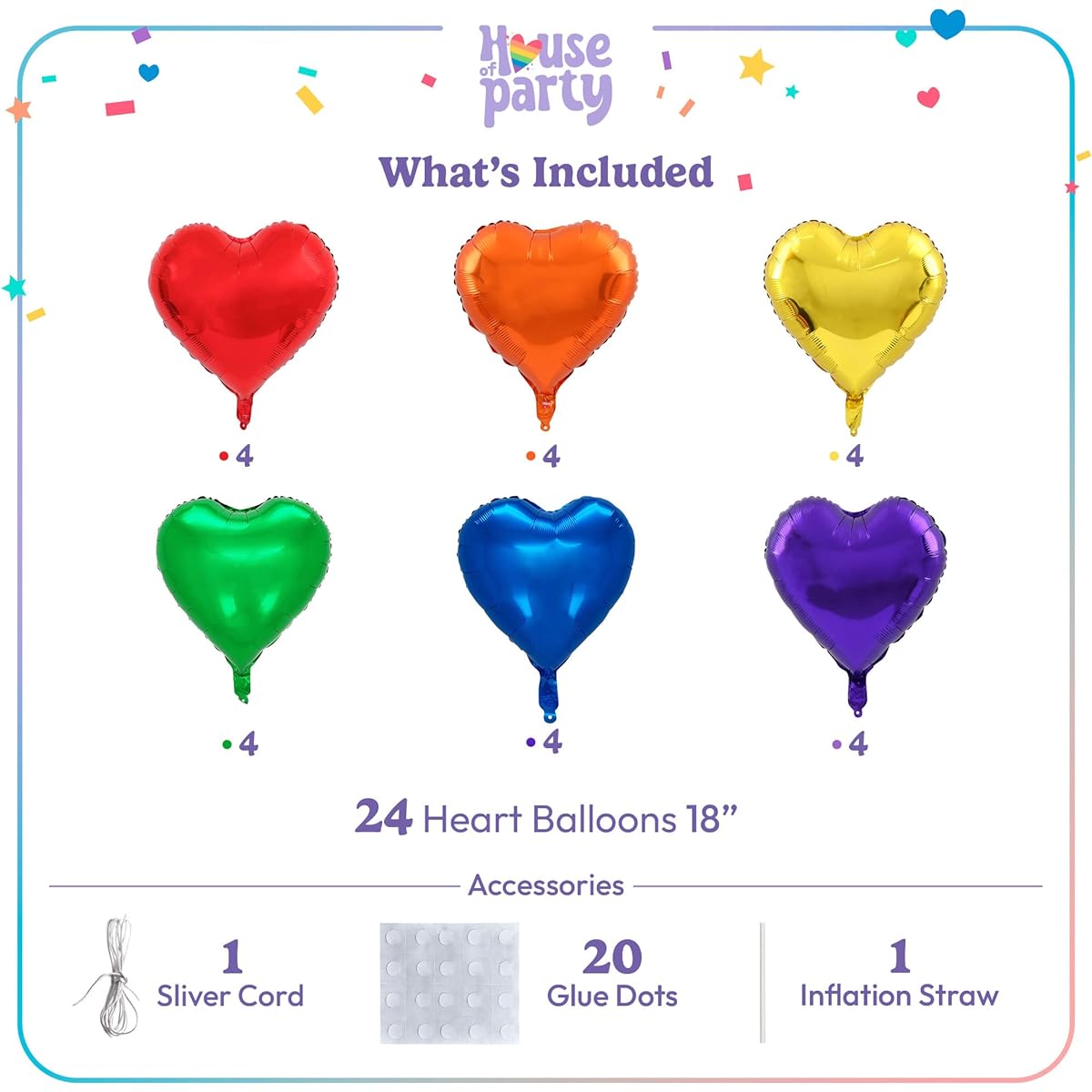 Heart balloons 6 colors 24 pieces