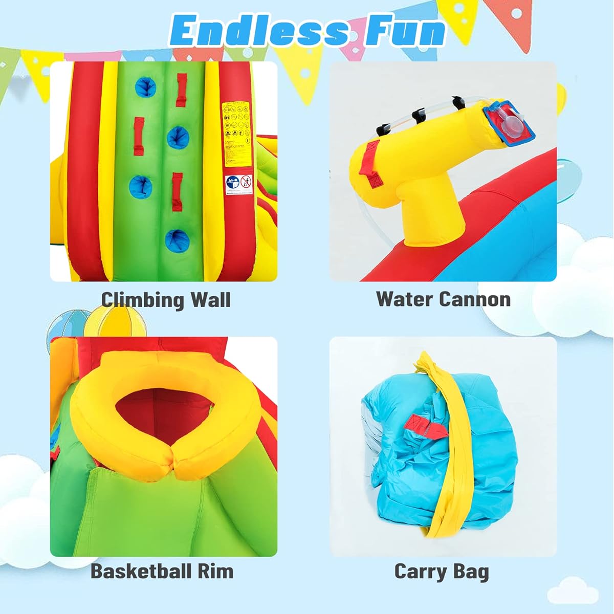HONEY JOY Inflatable Bounce House, Double Slide Bouncer with Air Bouncer, Splash Pool, Climbing Wall, Oxford Carry Bag, Kids Water Slide Park, Outdoor Fun