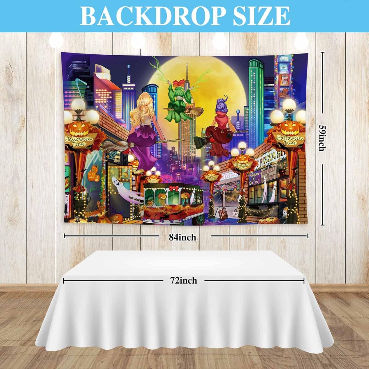 Allenjoy 84" x 59" Halloween Magic Witches Town Street Backdrop for Kids Full Moon Night I Smell Children Costume Birthday Baby Shower Party Supplies Decorations Banner Photo Booth Props Background