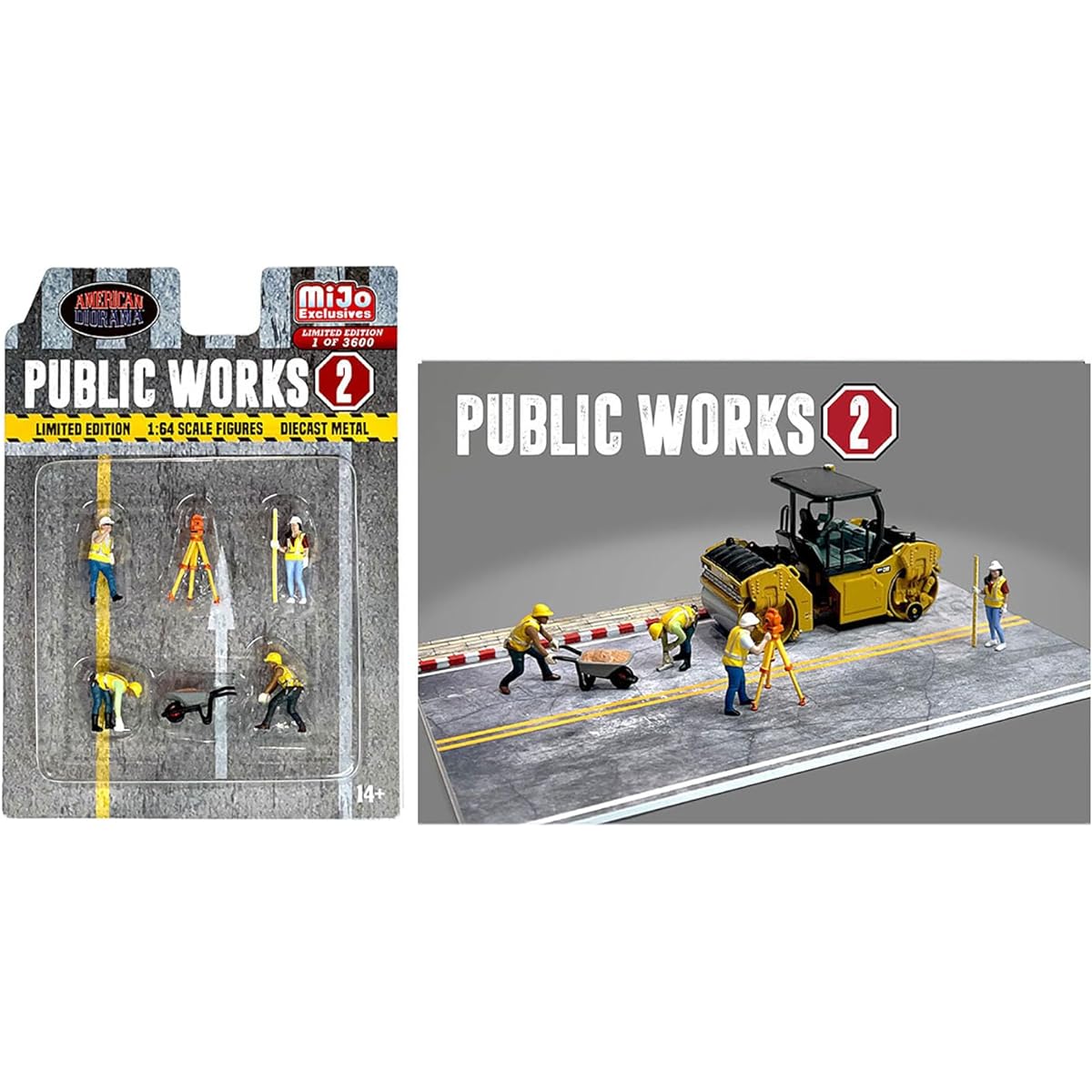 American Diorama AD-76519MJ Public Works 2-inch Diecast Figure Set (4 Figures, 1 Camera, 1 Wheelbarrow) Limited Edition for 1/64 Scale Models 3600 Pieces Worldwide