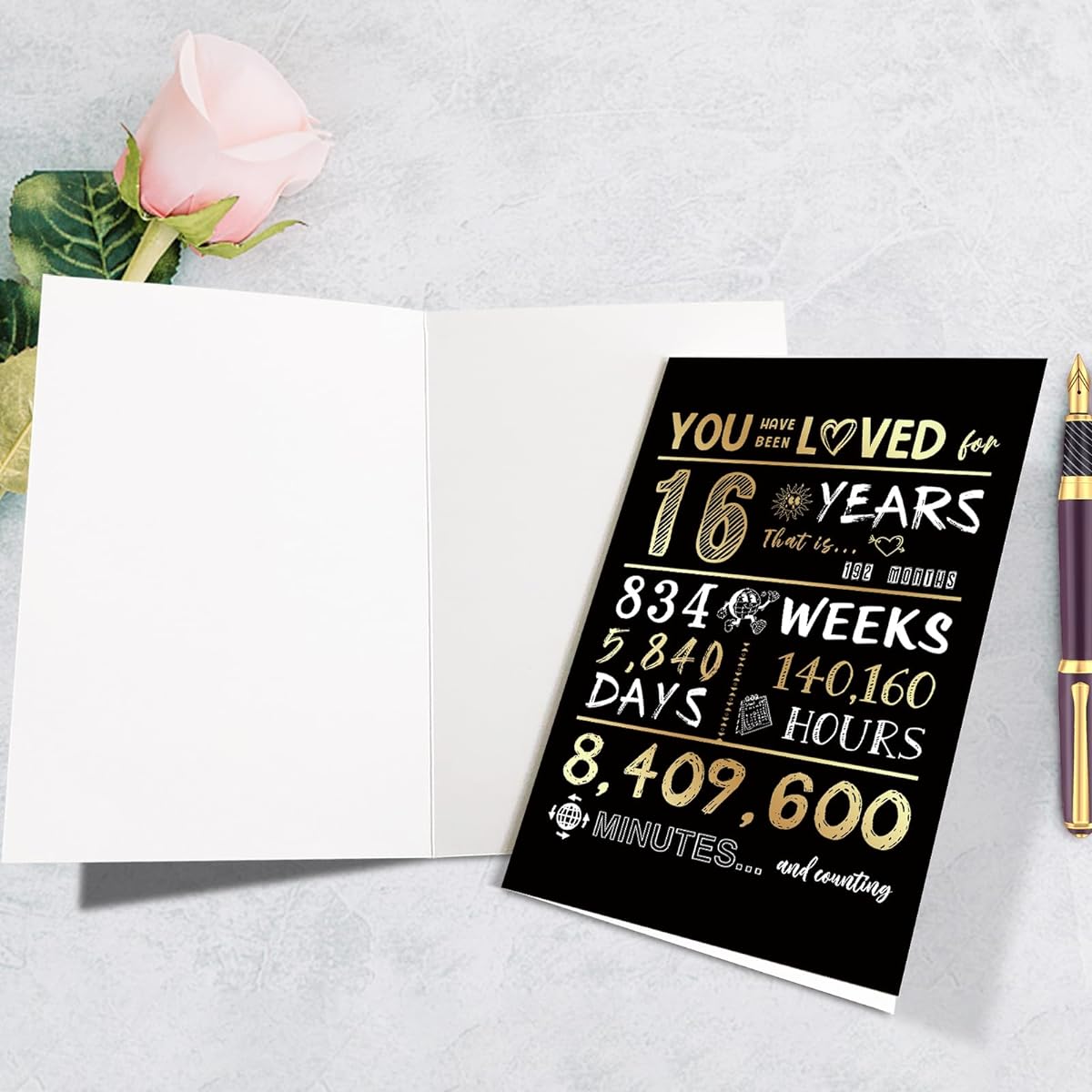 Supoeguk Happy 16th Birthday Cards for Son Daughter, Funny 16th Birthday Cards for Teen Boys Girls, Black and Gold 16th Birthday Cards for Kids