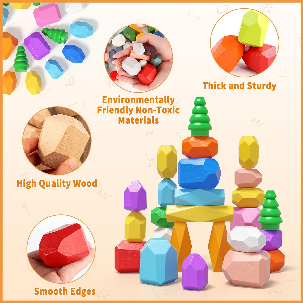 40pcs Wooden Stacking Lock Toys Montessori Toys for 1 2 3 Years Old Toddler Stacking Toys Sensory STEM Preschool Learning Blocks Toys Game Gifts for 3-5 Year Old Kids for Boys/Girls