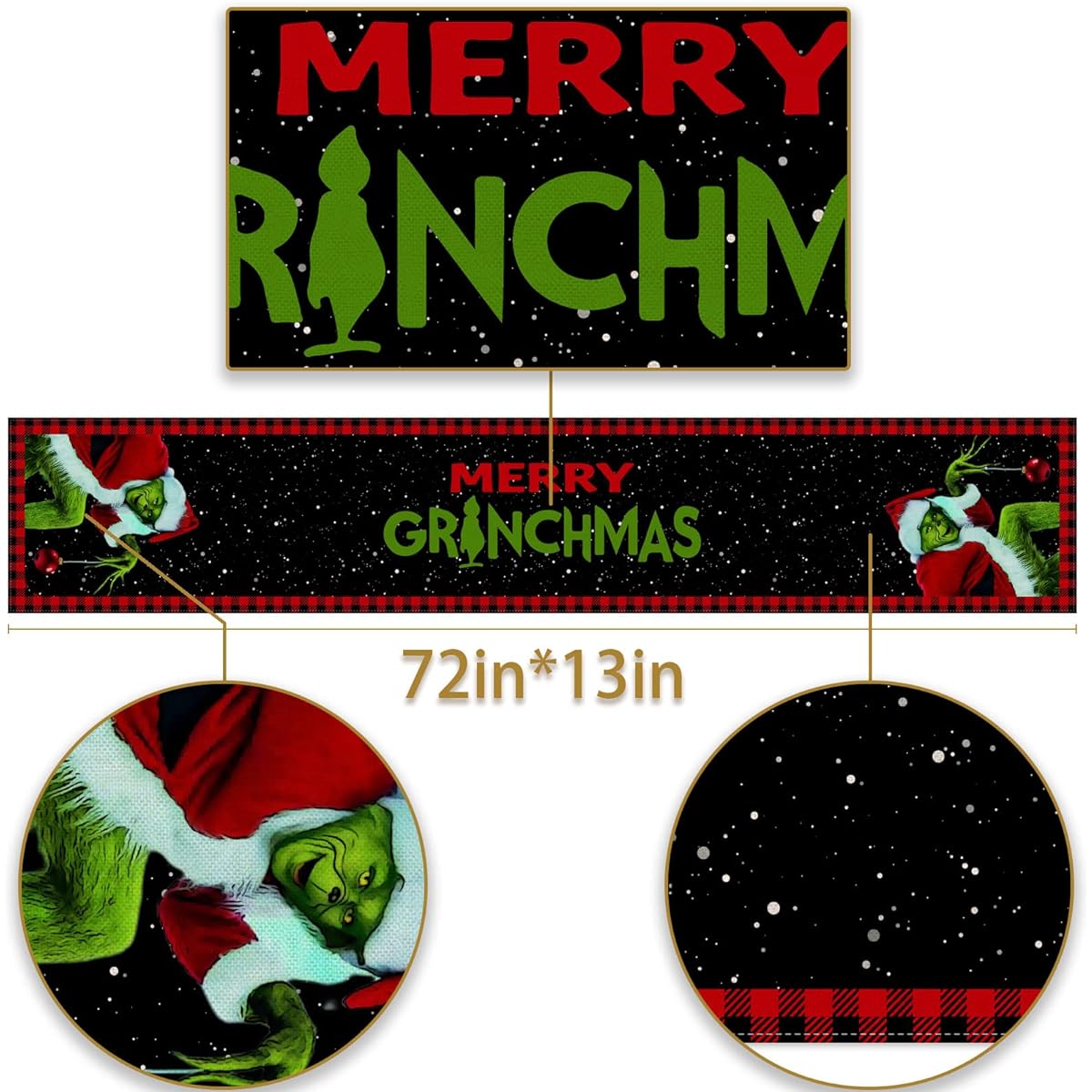 Merry Grinchmas Table Runner Christmas Buffalo Check Christmas Holiday Party Fireplace Kitchen Dining Home Decor