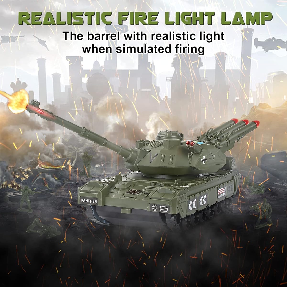 UNIH Toy Set Military Transport Tank 4 Piece Vehicle Set Tank & Vehicle Playset with 4 Sounds and Launcher for Kids Boys Ages 3 4 5 6 7 (Includes Army Soldier)