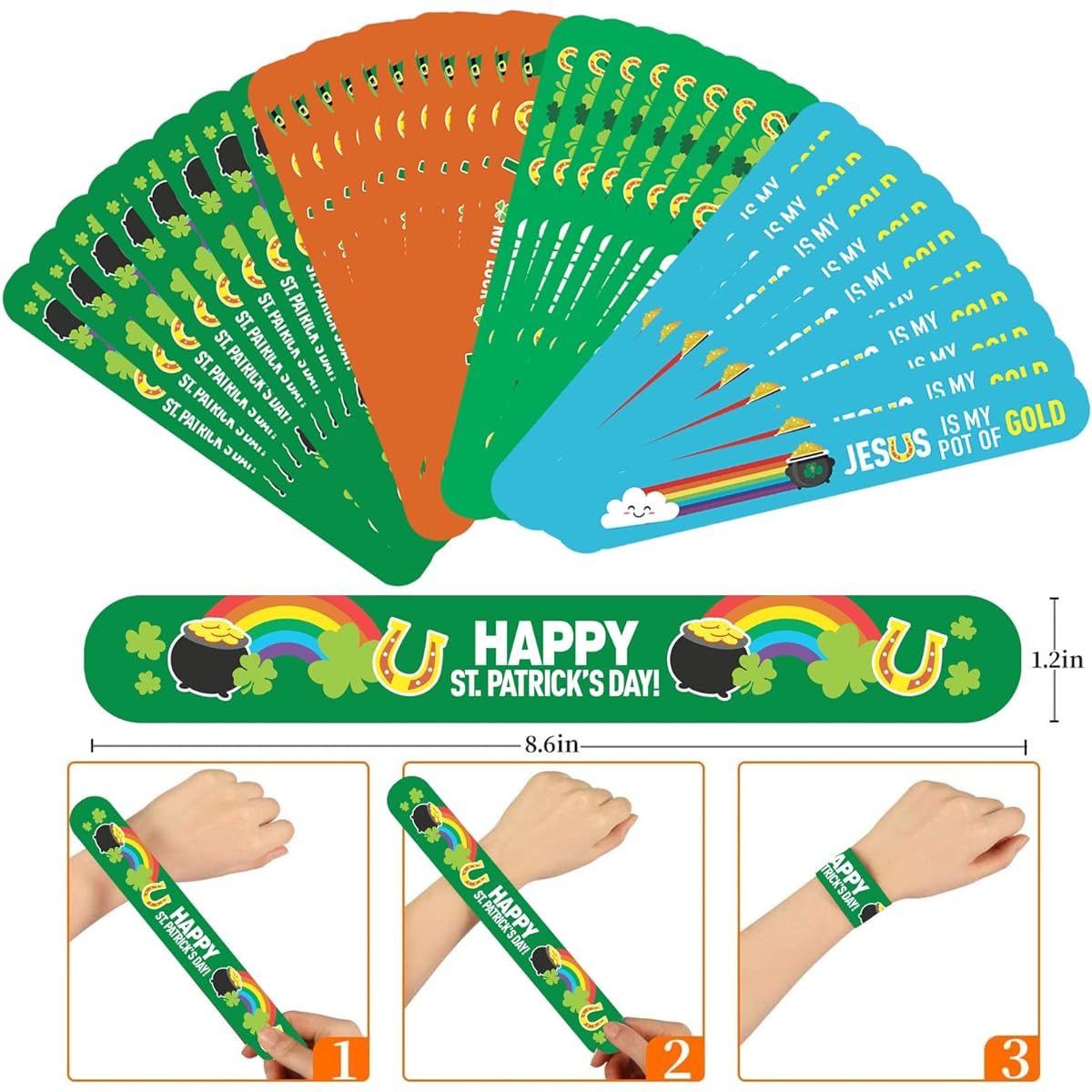 Dreasmt GP St. Patrick's Day Slap Bracelets - 40 Pieces for Kids, Classroom, Shamrock Party Favors