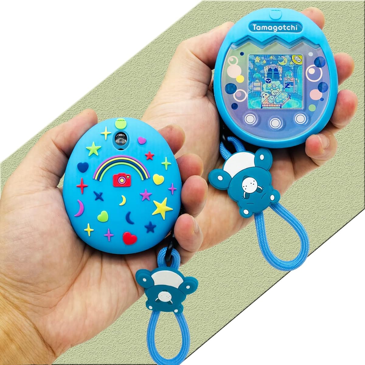 Tamagotchi Pix Virtual Pet Sky/Floral/Ocean/Nature Protective Skin Sleeve Shell for Tamagotchi Pix Interactive Virtual Pet Game Machine with Finger Strap (Blue Cover)