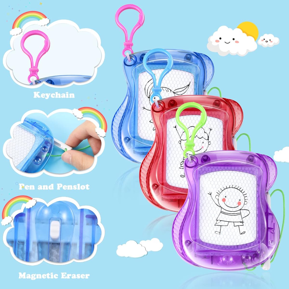 Mini Magnetic Drawing Board Set of 6 for Kids, Children's Day, 4" Erasable Doodle Boards for Toddlers, Party Favor Board, Goody Bag Stuffers, Class, Kids, Birthday Gifts