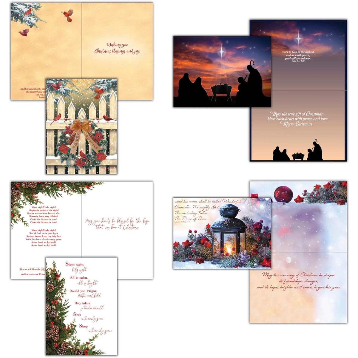 Crown Point Graphics Peace and Joy Religious Christmas Cards - 24 King James Bible Winter Holiday Cards with Envelopes - Faith-Based Christmas Greetings - Assorted Designs