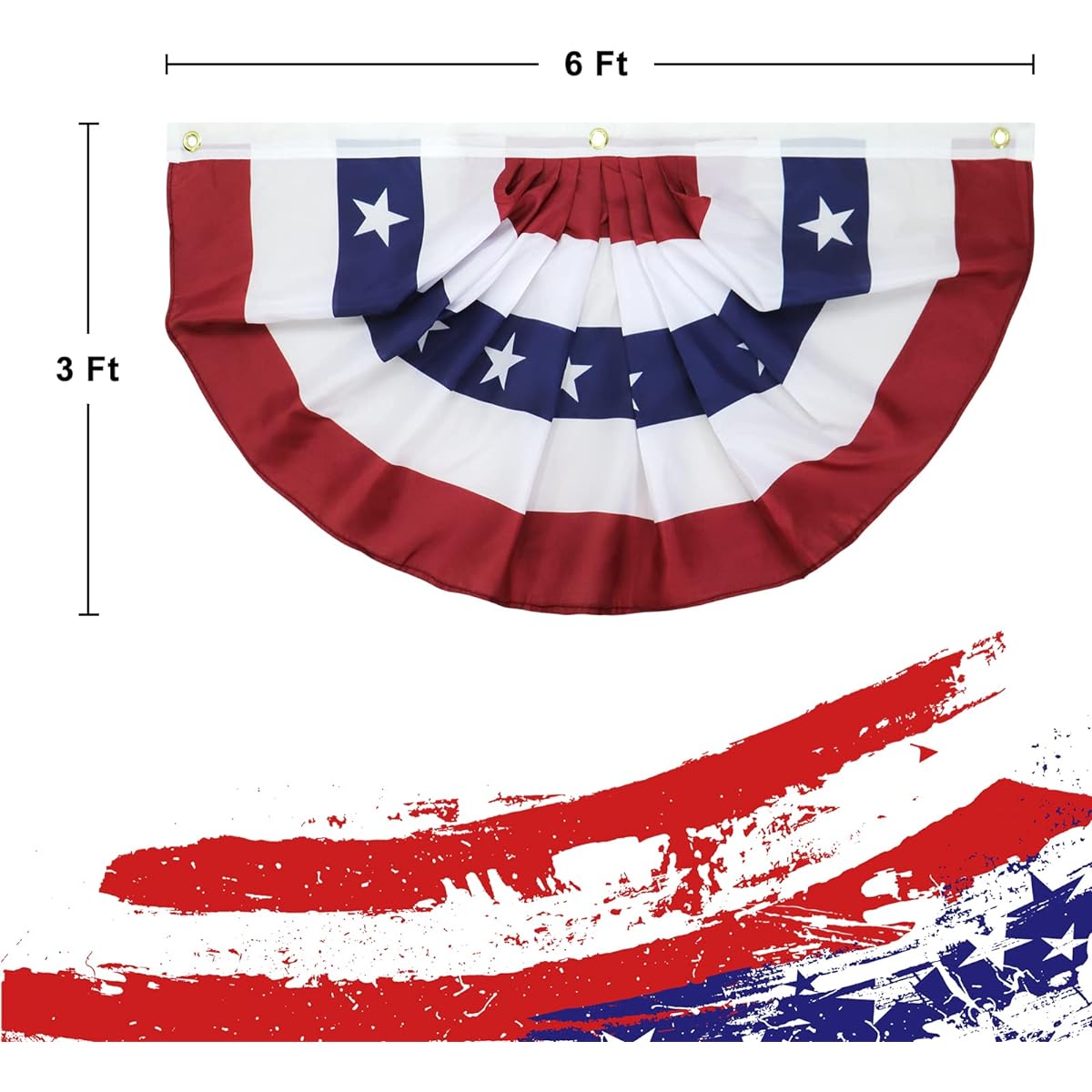 Motiloo American Pleated Fan Flag USA Patriotic Flag Half Fan Banner Decor Indoor/Outdoor (Set of 3)