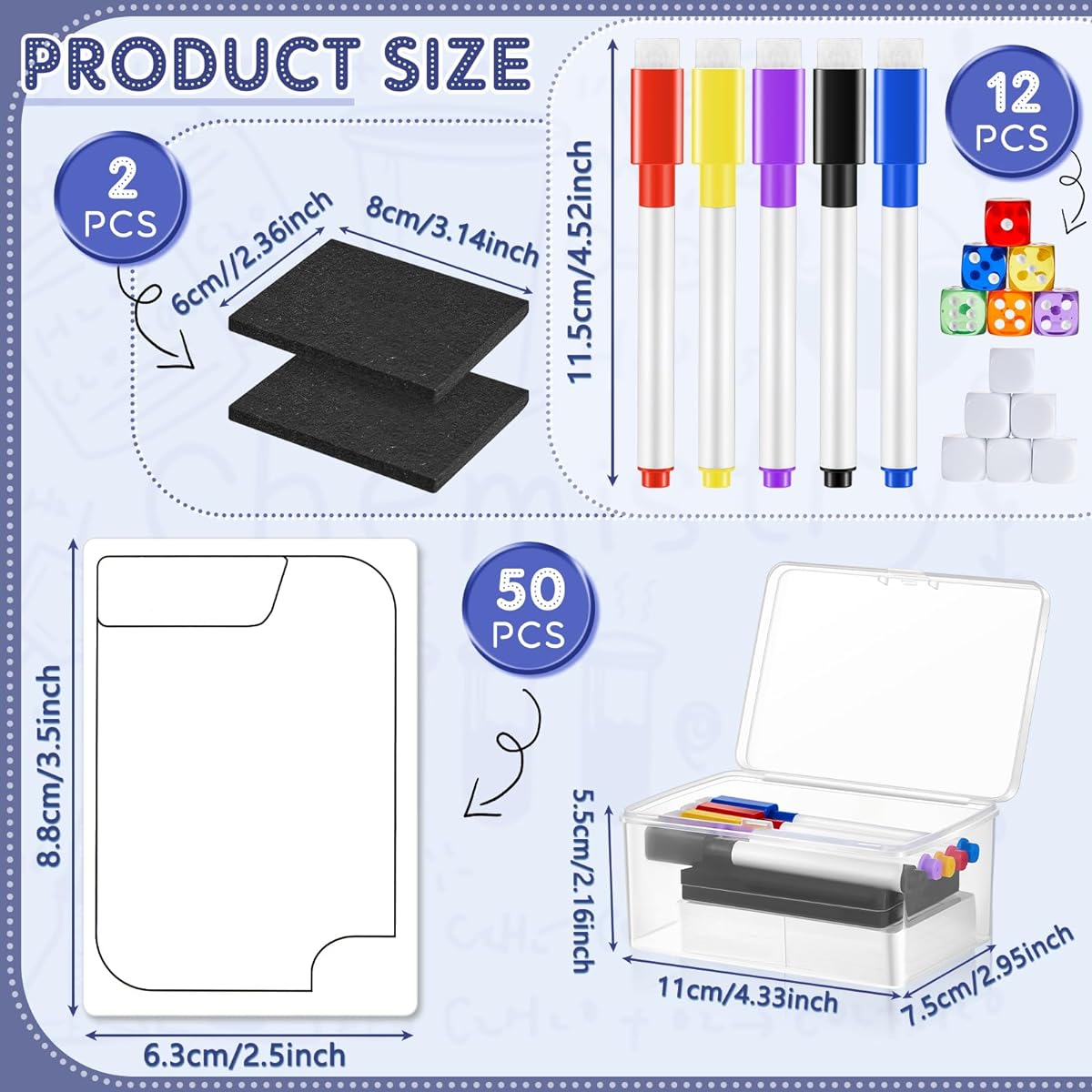 Jetec 70 Pieces Reusable Cards Multifunctional Token Dry Erase Card Kit Index Cards 50 Pieces White Erasable Plastic Counter Game Token Disc Game Accessories Plastic Box for Game Play