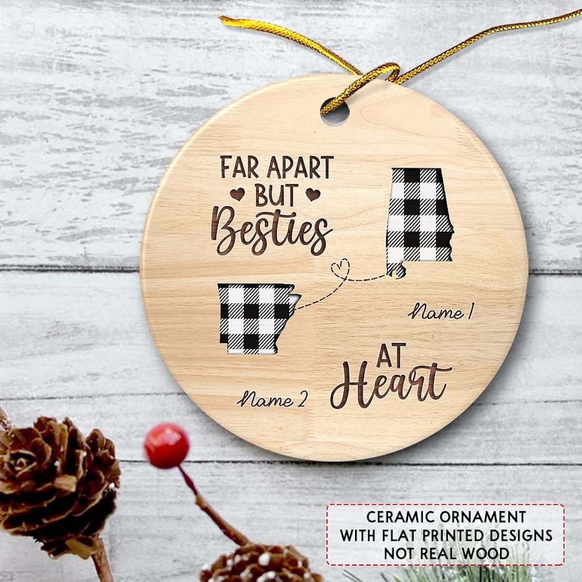 SANDJEST Personalized Best Friend Ornament Ceramic Ornament 2022 Distant Friendship Christmas Gift Idea Bestie Soul Sister White Style Circle Ornament
