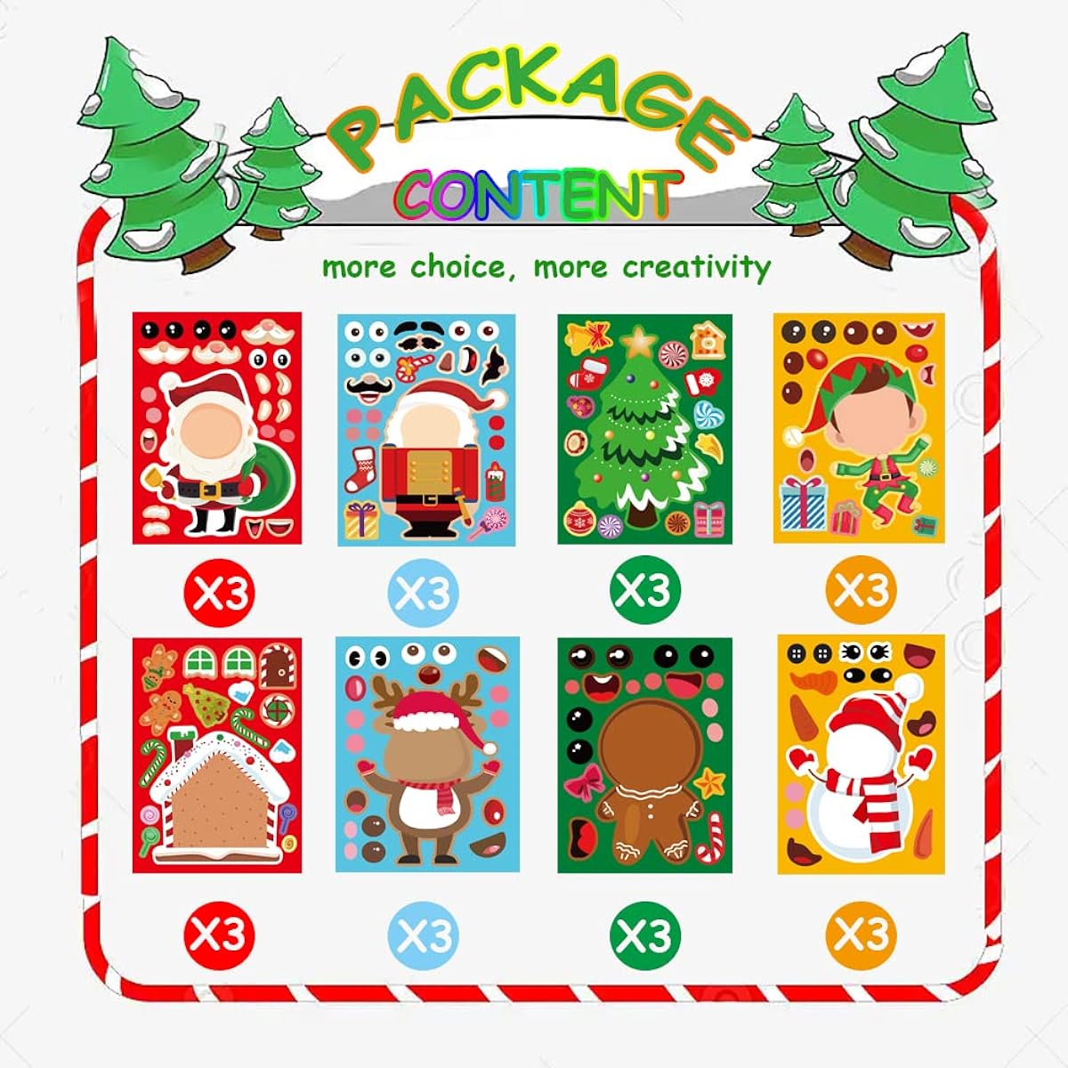 24 Kids Christmas Stickers Make Your Own Face Christmas Crafts for Kids Christmas Party Favors Creative DIY Holiday Decorations Christmas Gifts for Girls and Boys Santa Snowman with Reindeer