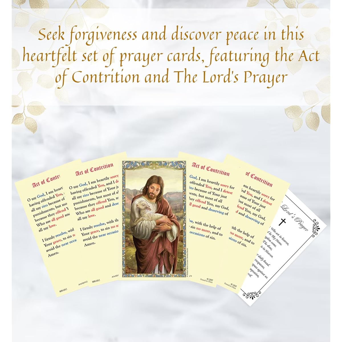 Forbidden Acts Prayer Cards - Lord's Prayer Cards - Set of 5 Laminated Double Sided Repentance Holy Cards - Jesus Christ Good Shepherd Prayer Cards - Total of 6 Items