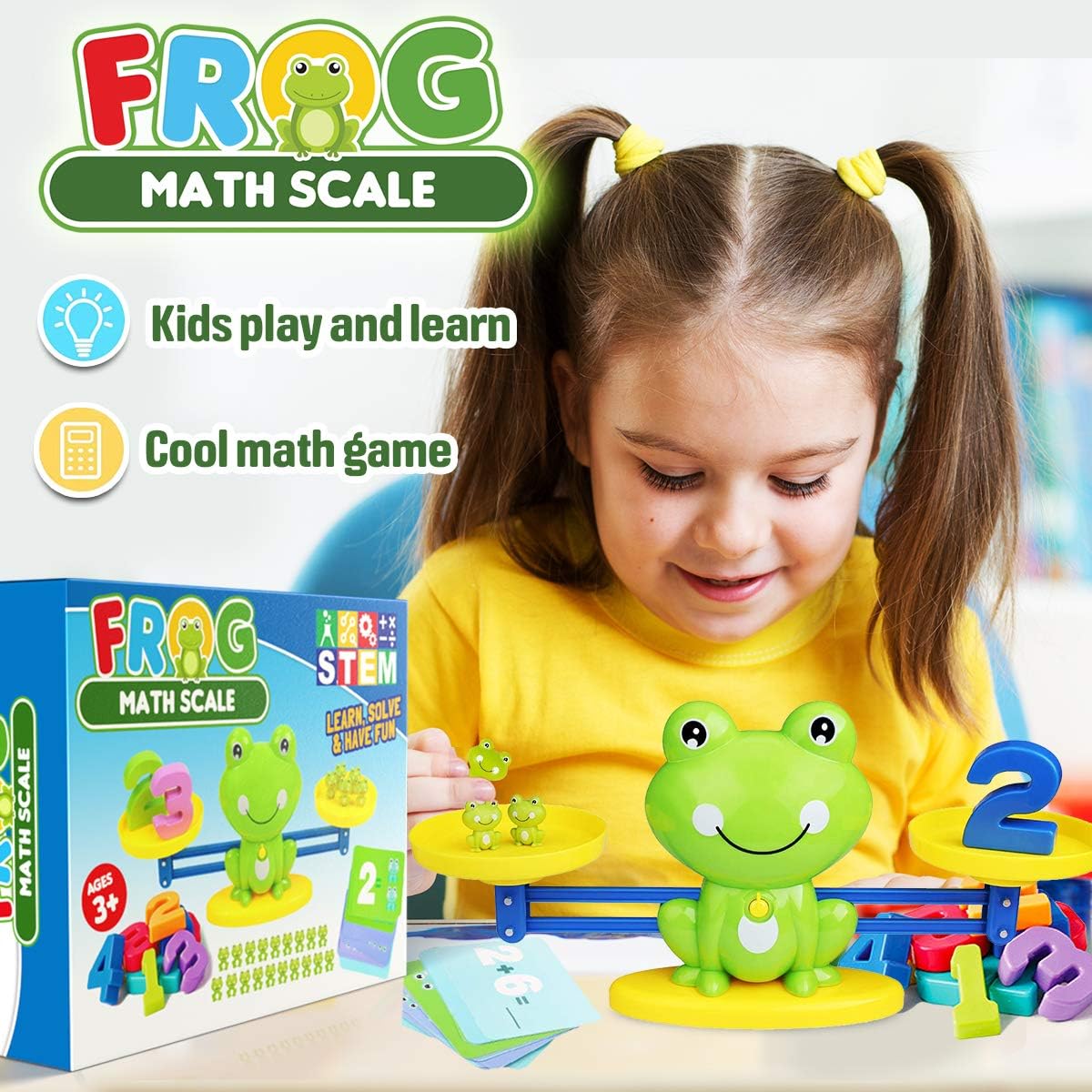 CozyBomB Homeschool Kindergarten Balance Board Game - Preschool Activities Math Learning STEM Montessori Cool Toys Educational with Frog Scale Cards Balance Numbers for Kids Ages 3 4 5 6