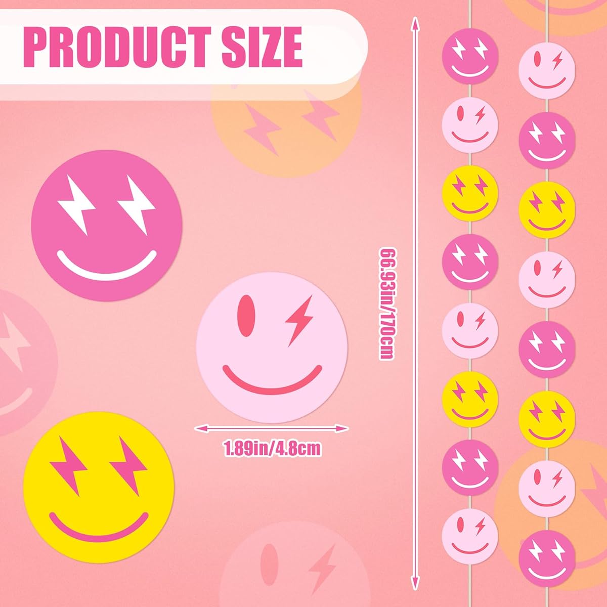 Ctosree 8 Pieces Preppy Hot Pink Birthday Party Decorations Happy Face Banner Preppy Party Decorations Smile Face Hanging Banner Girls Kids Women Bachelorette Birthday Preppy Party Supplies
