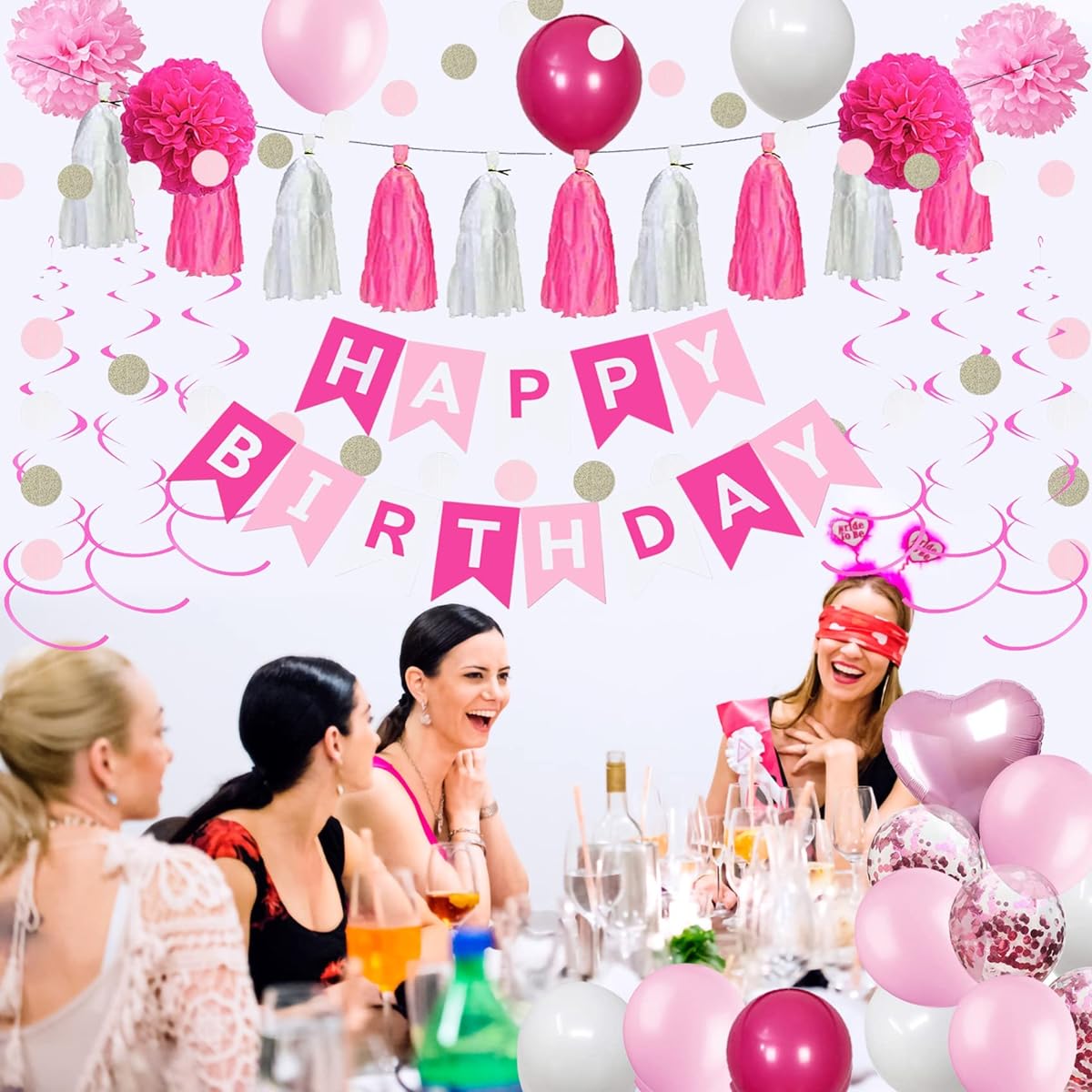 17th Birthday Decorations for Girls Pink and White 17 Happy Birthday Balloons, 17th Birthday Party Supplies for Her Daughter Kids with Pink Happy Birthday Banner Hot Pink Number 17 Foil Balloons