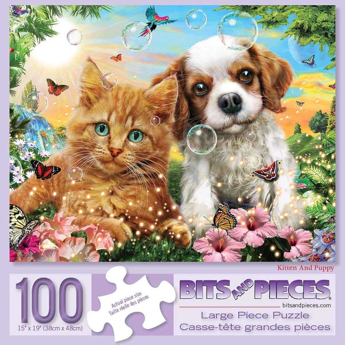 Bits and Pieces - 100 Large Piece Jigsaw Puzzle - Kittens and Puppies - 100 Piece Cats and Dogs Jigsaw Puzzle by Artist Adrian Chesterman