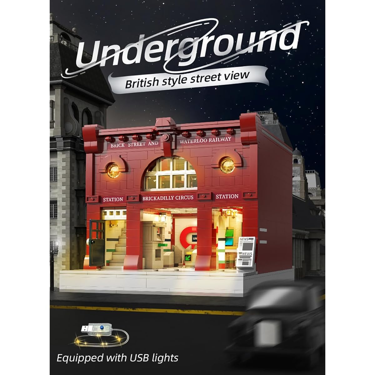 dOBROMOb dOMOb London Underground Station Building Kit - STEM Brick Toys for Kids Ages 8+ & Adults - 1836 Pieces or Blocks - LED Light Strip - For Boys, Enthusiasts & Collectors