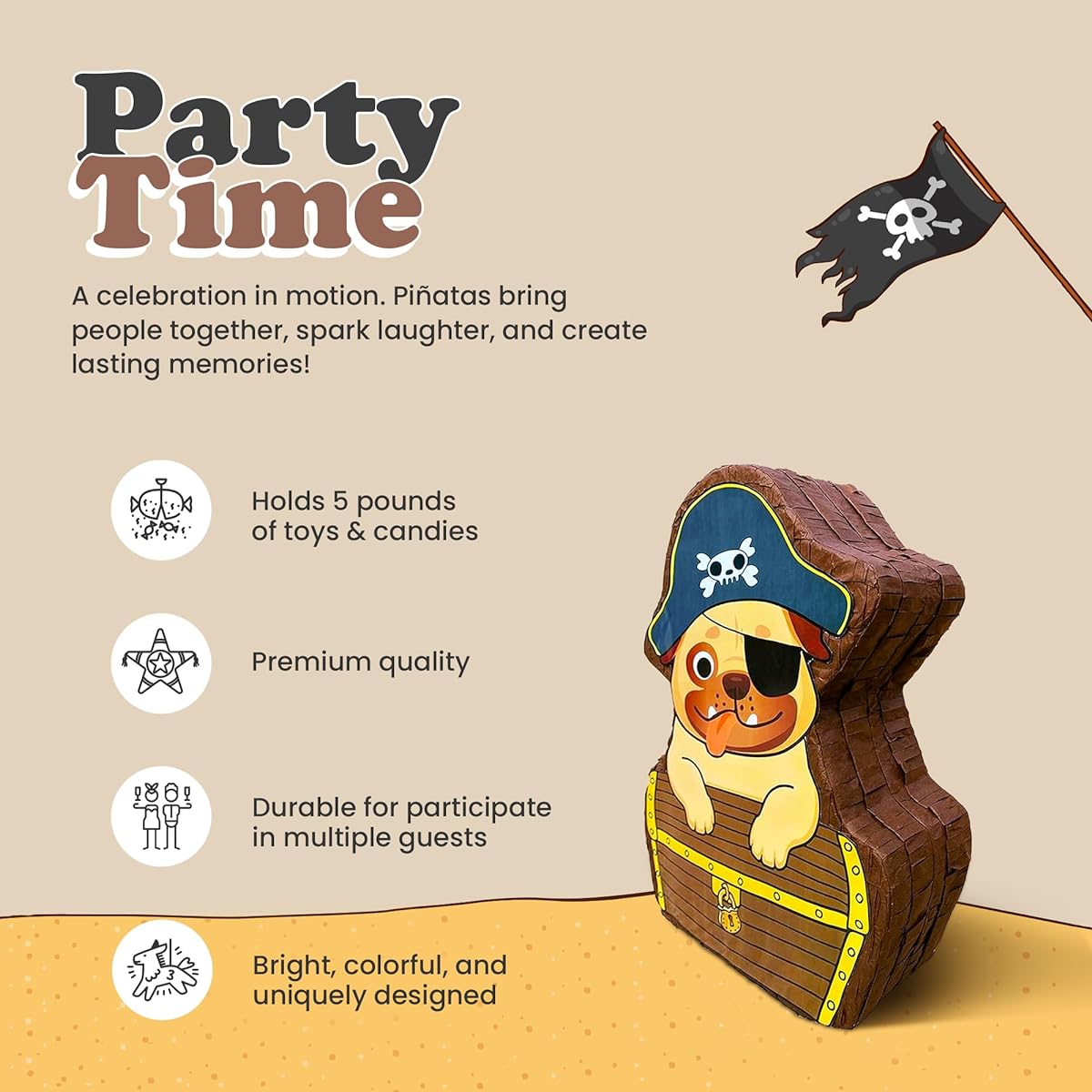 Pirate Puppy Pinata (16.5 x 12 x 4 inches) Perfect for Birthday Parties, Kids Carnival, Pirate Birthday Party, Pirate Party Supplies, Pirate Party, Kids Party