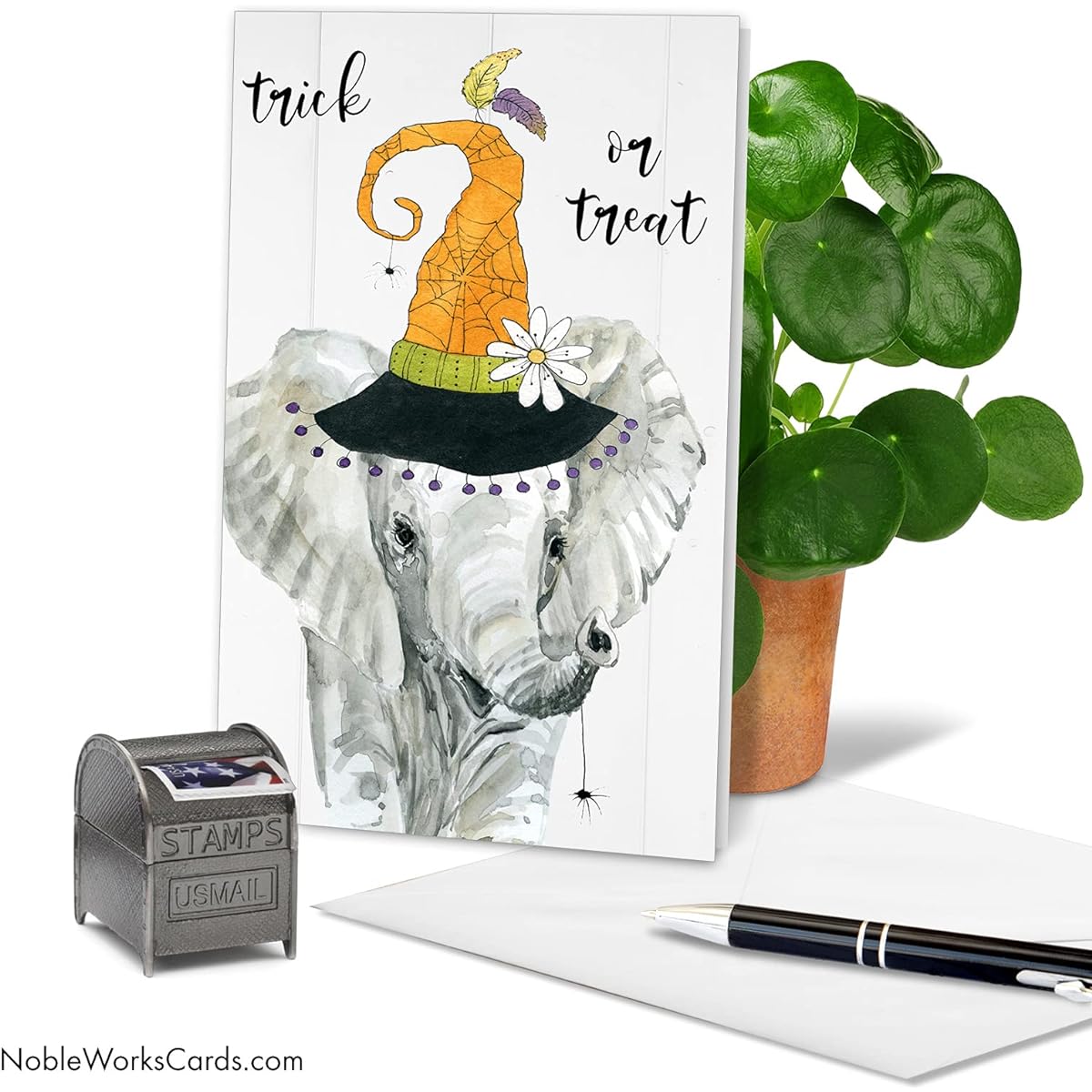 The Best Card Company - 1 Happy Halloween Card with Envelope - Fun Spooky Celebration Card for Halloween - Spooky Be Wild Elephant C9543EHWG