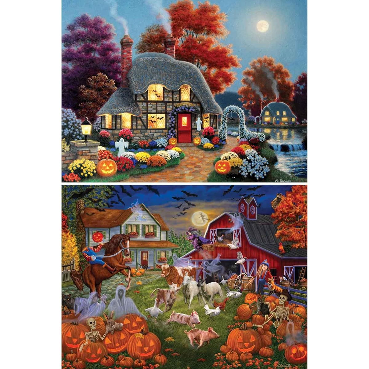 Bits and Pieces - Value Set of 2 300 Piece Jigsaw Puzzles for Adults - Each Puzzle Measures 18" x 24" - 300 Piece Halloween Jigsaw Puzzle Artist Large Pieces by Various Artists