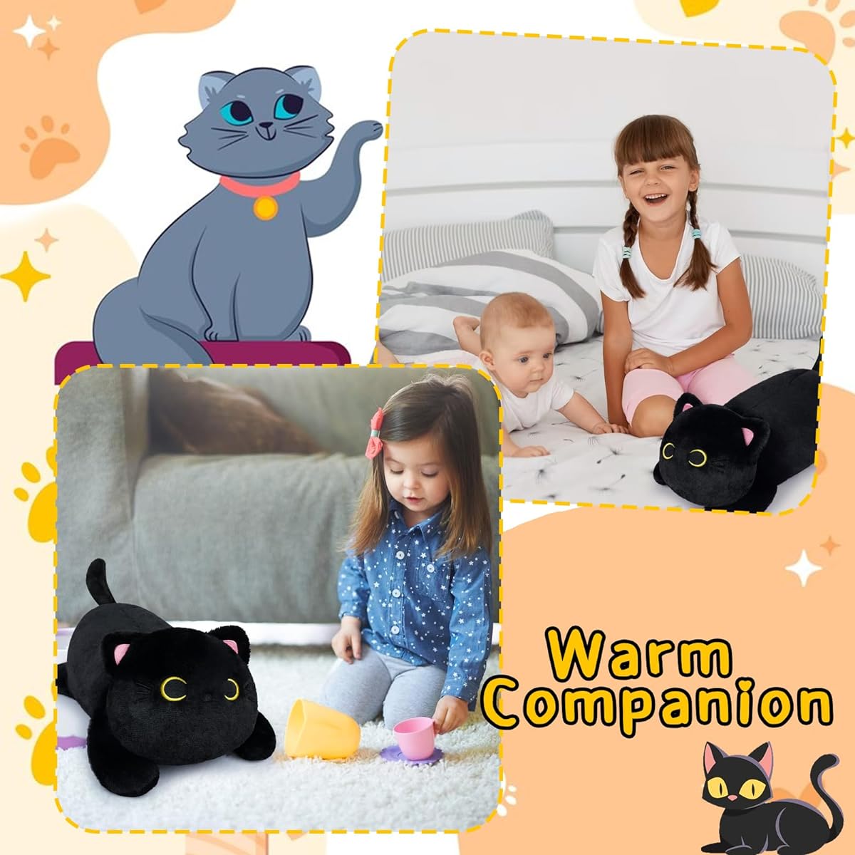 Leokawin 18" | 1,500 lbs Weighted Plush Toy Cute Black Cat Stuffed Animal Cute Cat Plush Soft Black Cat Weighted Stuffed Animal Gift for Kids/Adults/Christmas