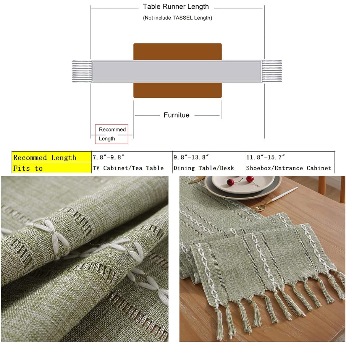 BushWalk Braided Table Runner, Woven Tassel Macrame Table Runner for Dining Room Tabletop Outdoor Rectangular Table Cover Party Decor (13 x 90 Inch, White)