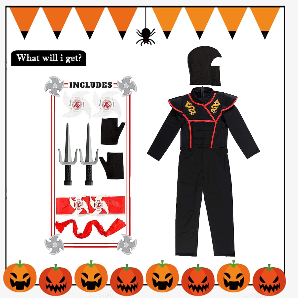 Ninja Costume for Boys Halloween Luxury Costume Dragon Ninja Muscle Costume