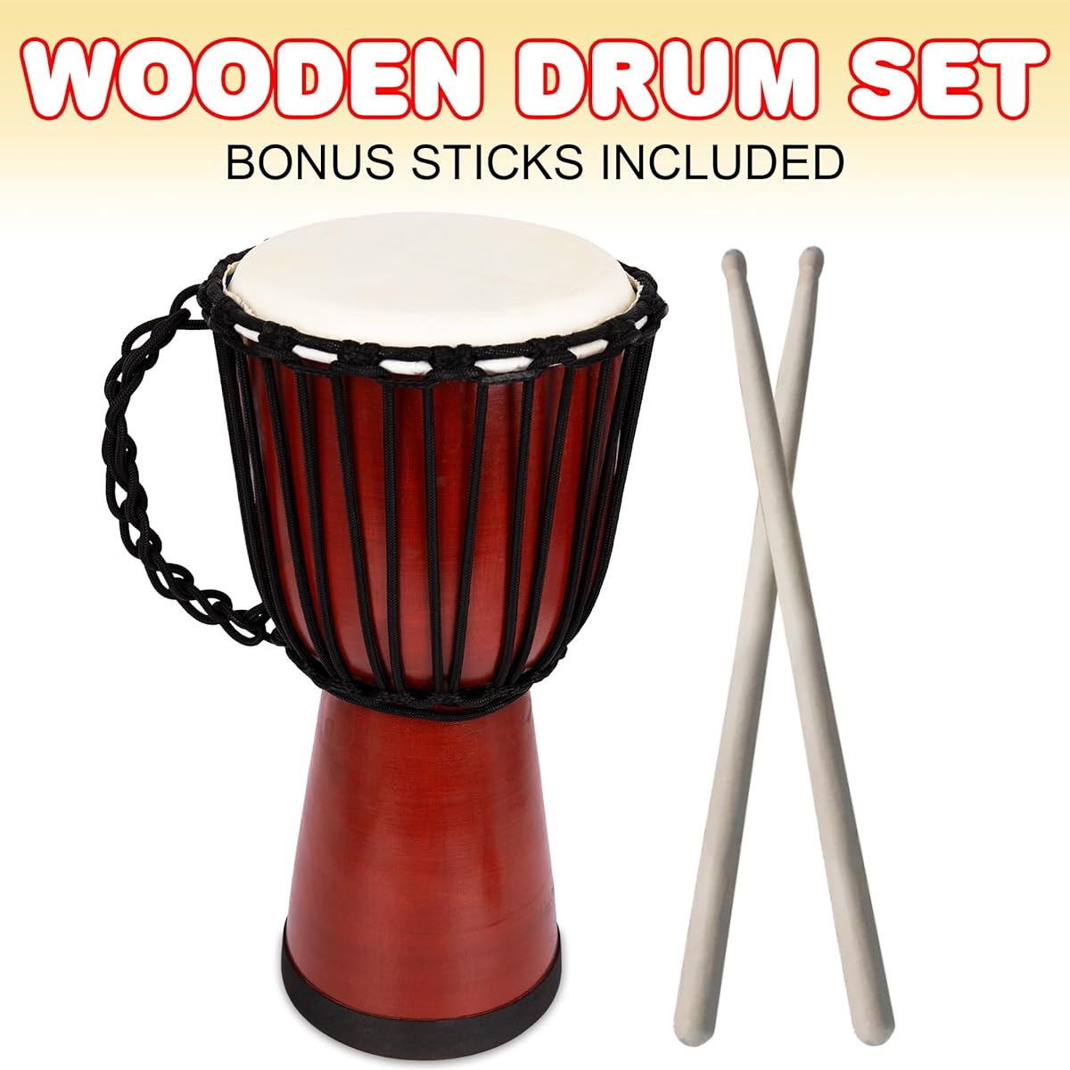 ArtCreativity 16" Wooden Drum Set with Sticks - Rustic Brown Wood - Authentic Design - Fun Musical Instrument for Kids - Great Gift for Boys and Girls